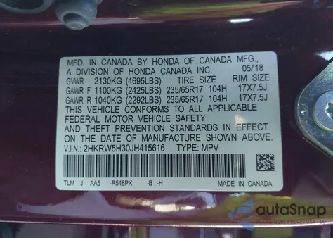 2018 Honda Cr-V Lx z USA, uszkodzony, nr VIN 2HKRW5H30JH415616